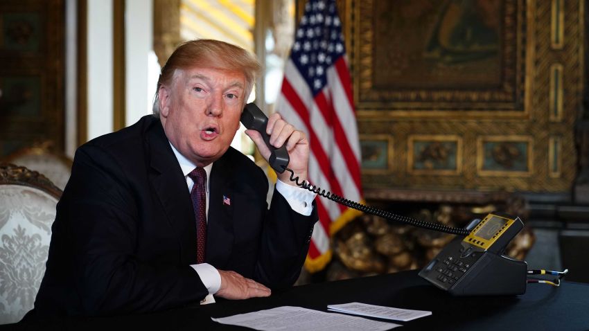 US President Donald Trump speaks to members of the military via teleconference from his Mar-a-Lago resort in Palm Beach, Florida, on Thanksgiving Day, November 22, 2018. (Photo by Mandel NGAN / AFP)        (Photo credit should read MANDEL NGAN/AFP/Getty Images)