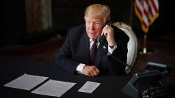 US President Donald Trump speaks to members of the military via teleconference from his Mar-a-Lago resort in Palm Beach, Florida, on Thanksgiving Day, November 22, 2018. (Photo by Mandel NGAN / AFP)        (Photo credit should read MANDEL NGAN/AFP/Getty Images)
