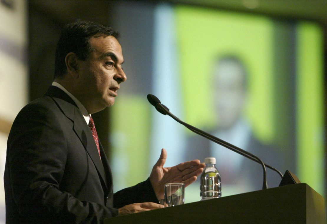 Carlos Ghosn addresses an audience during a conference in Beirut in 2003.