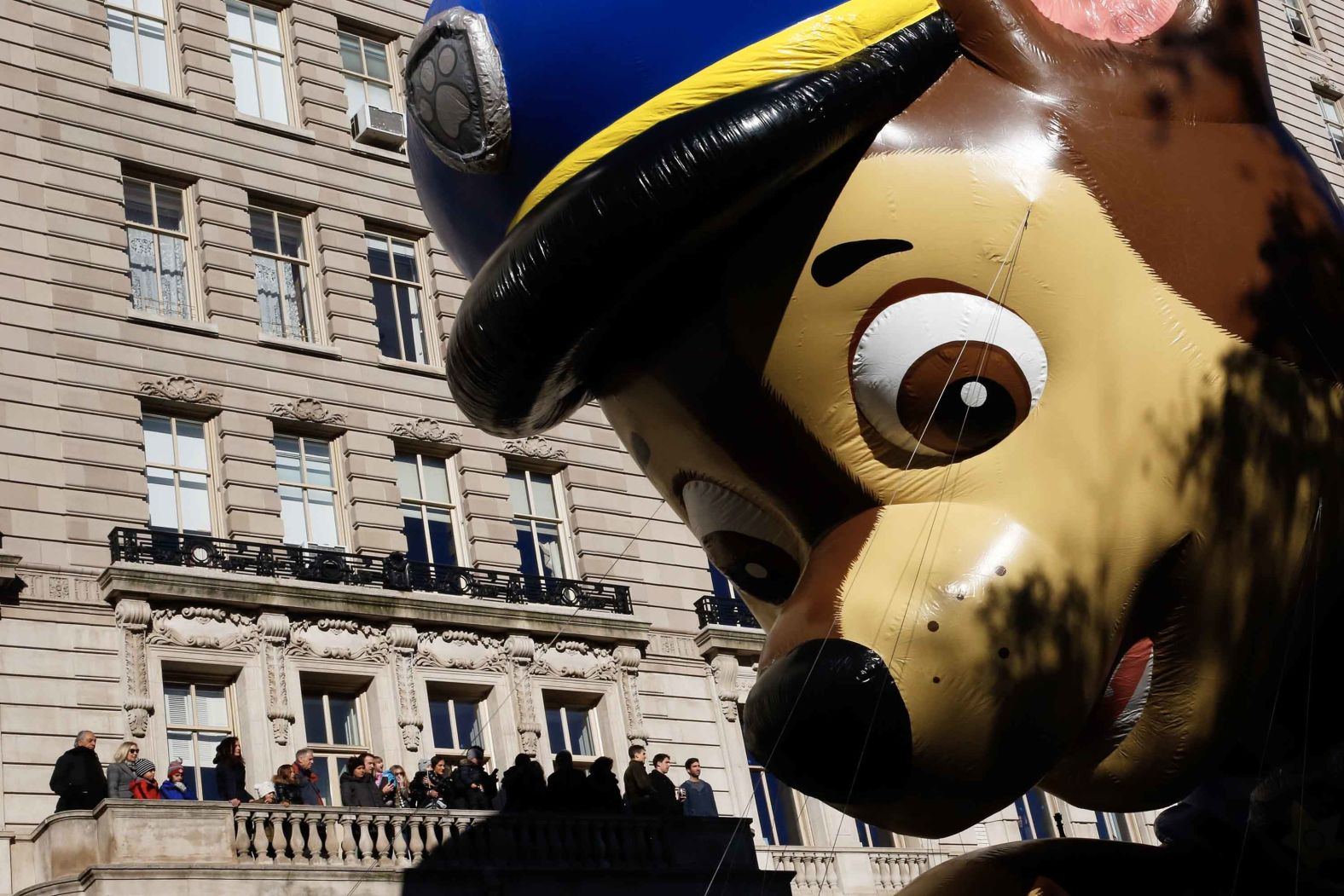 A "PAW Patrol" balloon floats over Central Park West. The parade started at West 77th Street and Central Park West.