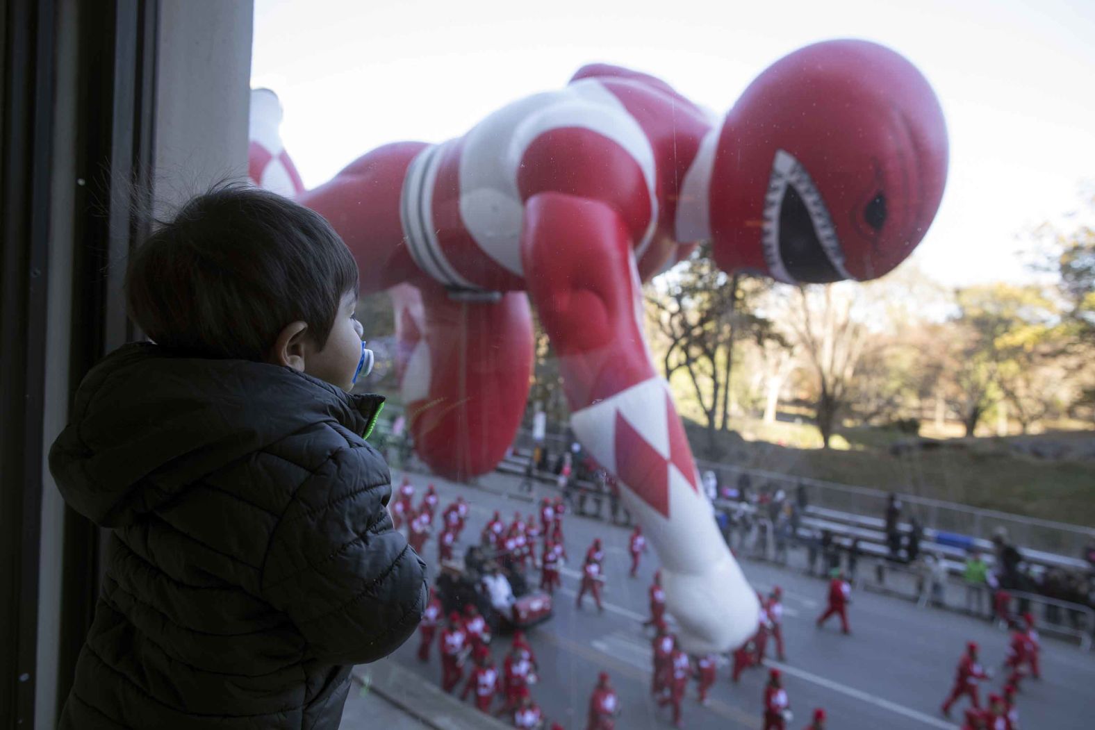 Hudson Garber watches the Red Power Ranger float.