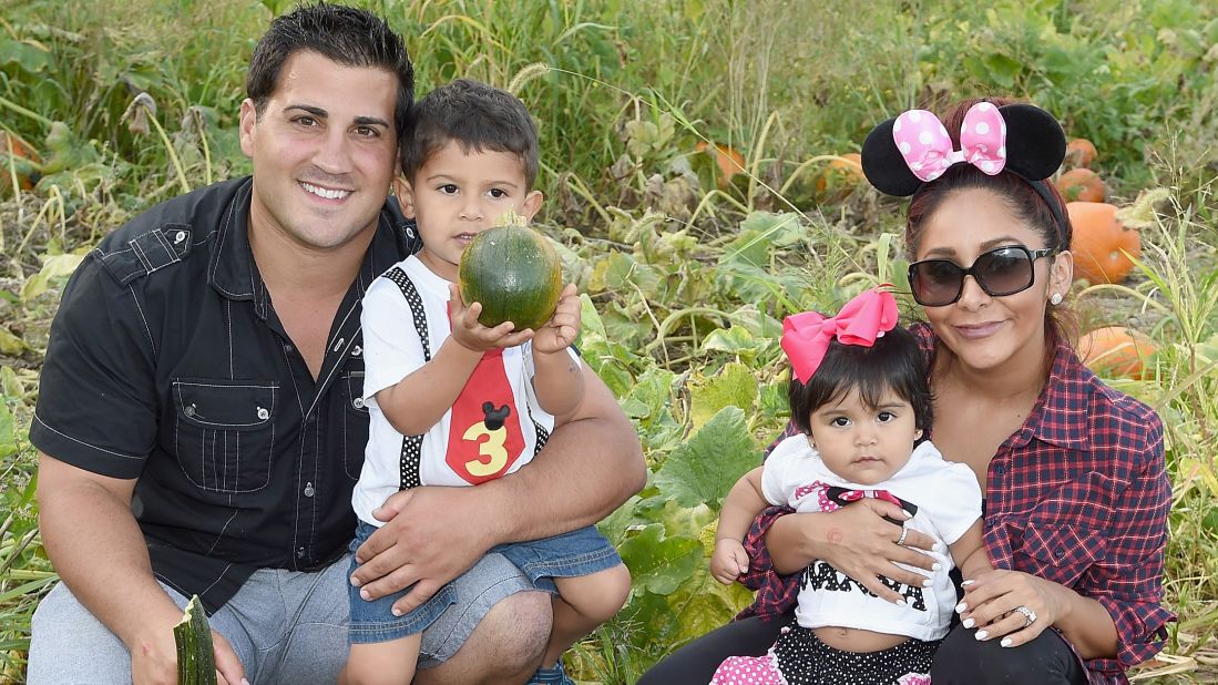 The family of Jionni LaValle, Lorenzo Lavalle, Giovanna LaValle and Nicole "Snooki" Polizzi, shown here in September 2015 in Long Valley, New Jersey, grew. The "Jersey Shore" star gave birth to baby number three, son Angelo, in May 2019. 