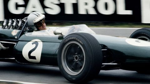 Denny Hulme, Brabham's teammate, racing the BT20 at Brands Hatch.