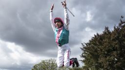 YORK, ENGLAND - AUGUST 25: Frankie Dettori leaps from Expert Eye after winning The Sky Bet City Of York Stakes at York Racecourse on August 25, 2018 in York, United Kingdom. (Photo by Alan Crowhurst/Getty Images)