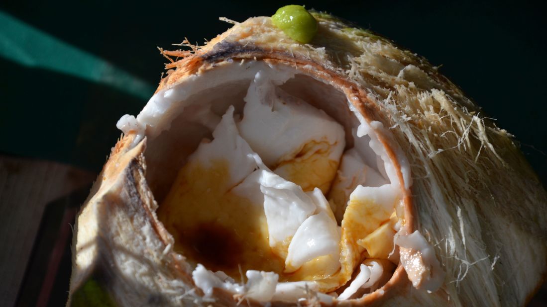 <strong>Foodie delight:</strong> Guam is known for its food -- this is a local Guam specialty of fresh coconut and wasabi, served sashimi-style.