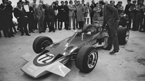 The new Formula One racing car, the Lotus 72, designed by Colin Chapman and Maurice Philippe of Lotus.