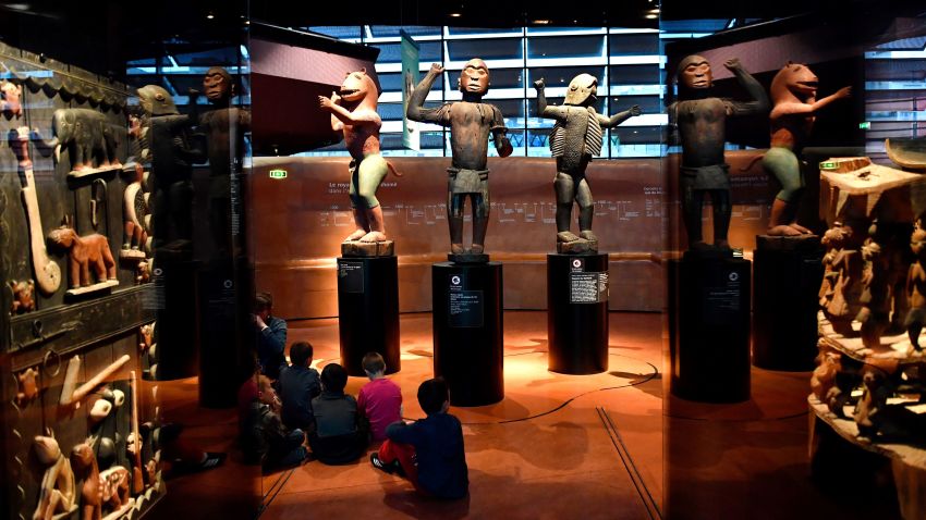 Big royal statues of the Kingdom of Dahomey dating back to 1890-1892 are pictured on June 18, 2018 at the Quai Branly Museum-Jacques Chirac in Paris. - Benin is demanding restitution of its national treasures that had been taken from the former French colony Dahomey (current Benin) to France and currently are on display at Quai Branly, a museum featuring the indigenous art and cultures of Africa. (Photo by GERARD JULIEN / AFP)        (Photo credit should read GERARD JULIEN/AFP/Getty Images)