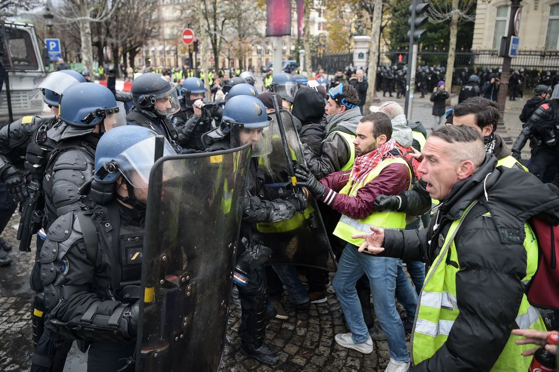The protests have morphed into a wider demonstration against Emmanuel Macron's government.
