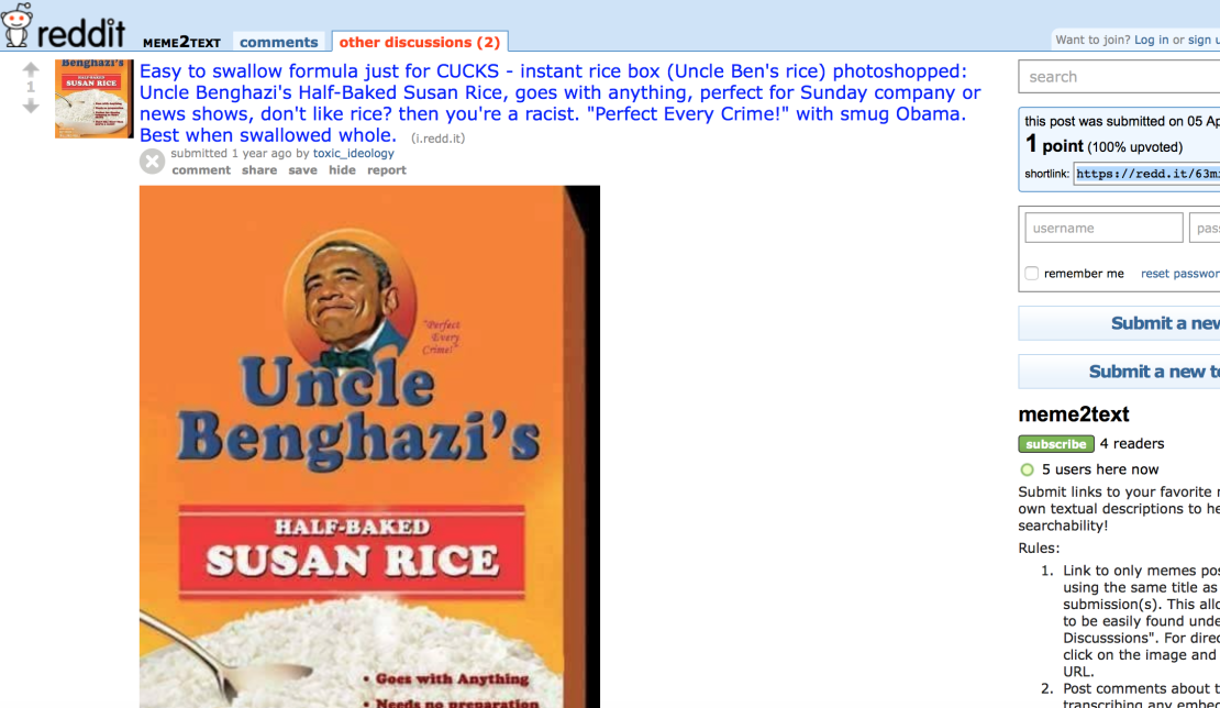 An  image of President Obama on a box of Uncle Ben's Rice was circulated on sites like Reddit.