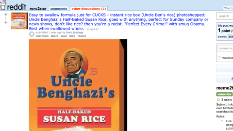 An  image of President Obama on a box of Uncle Ben's Rice was circulated on sites like Reddit.