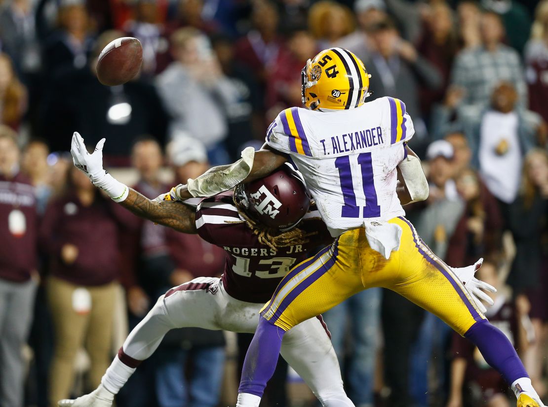 Kendrick Rogers of the Aggies makes a catch in overtime for a touchdown.