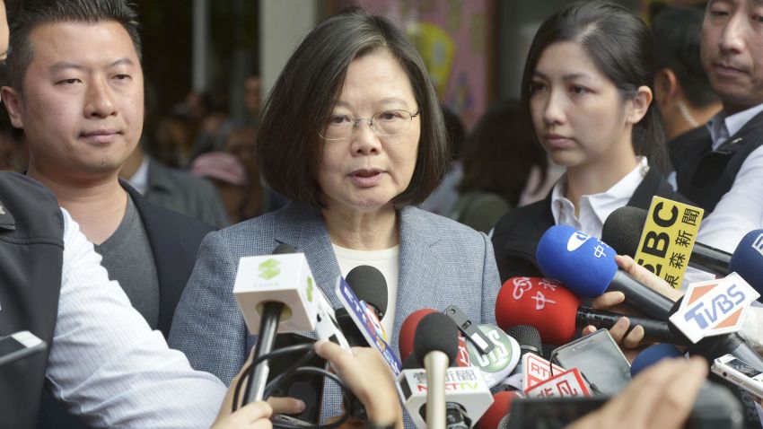 Taiwanese President Tsai Ing-wen speaks in New Taipei City on Nov. 24, 2018, after casting her vote in local elections. (Kyodo)
==Kyodo
(Photo by Kyodo News via Getty Images)