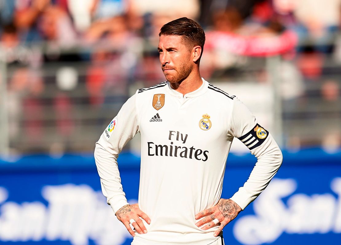 Real Captain Sergio Ramos reacts during the 3-0 loss to Eibar.