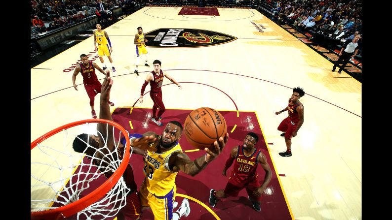 LeBron James of the Los Angeles Lakers shoots the ball against the Cleveland Cavaliers on Wednesday, November 21 in Cleveland, Ohio. 
