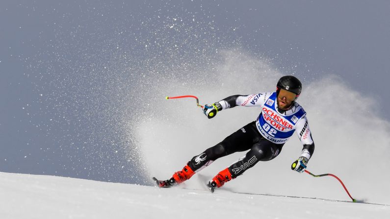 Travis Ganong of the United States competes in the men's downhill race during the Lake Louise Audi FIS Ski World Cup at Lake Louise Ski Resort in Lake Louise, Alberta, Canada.