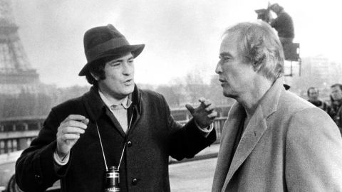 Director Bernardo Bertolucci and Marlon Brando, on location in Paris, 1972.