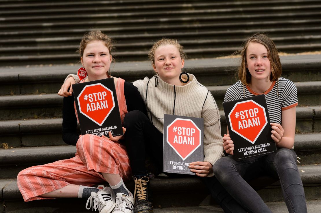 Castlemaine School Strikers Milou Albrecht, 14 (left), Harriet O'Shea Carre, 14 (center) and Nimowei Johnson, 13 (right)