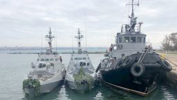 Ukraine said the small gunboats Berdyansk and Nikopol and the tugboat Yany Kapuu were attacked by Russian forces after entering the Kerch Strait, en route to the city of Mariupol, on Sunday.
