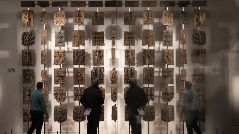 LONDON, ENGLAND - NOVEMBER 22: Plaques that form part of the Benin Bronzes are displayed at The British Museum on November 22, 2018 in London, England. The British Museum has agreed to loan the plaques back to a new museum in Benin City in Nigeria. 
