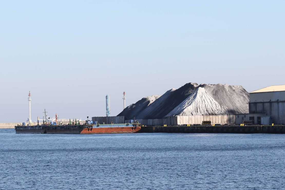 Waste coal piles in Gdynia, Poland, October 2018. Waste coal is sometimes used in domestic stoves to heat Polish homes, contributing to smog.