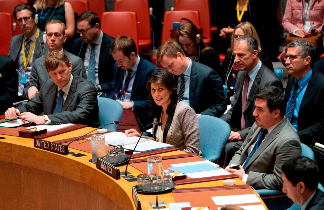 Nikki Haley during a United Nations Security Council meeting on Ukraine on Monday in New York. 