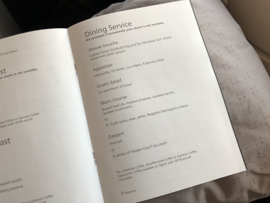 First and business class passengers on many international flights receive proper menus.