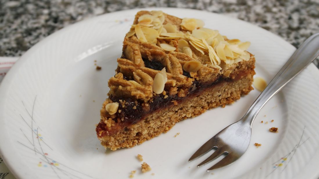 <strong>Linzer Torte, Austria:</strong> This slender torte's dough is filled enriched with ground nuts melted into a jammy filling for a treat that's somewhere between cake and tart.