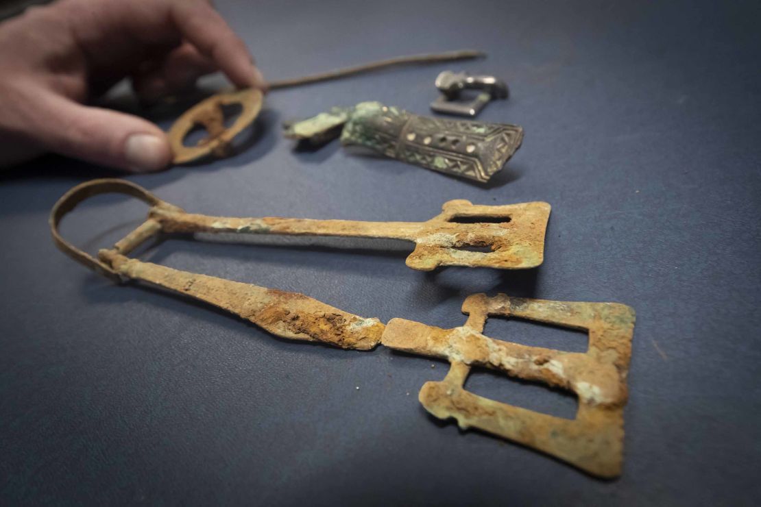 Some of the artifacts discovered during excavations at a previously unknown Anglo-Saxon cemetery.