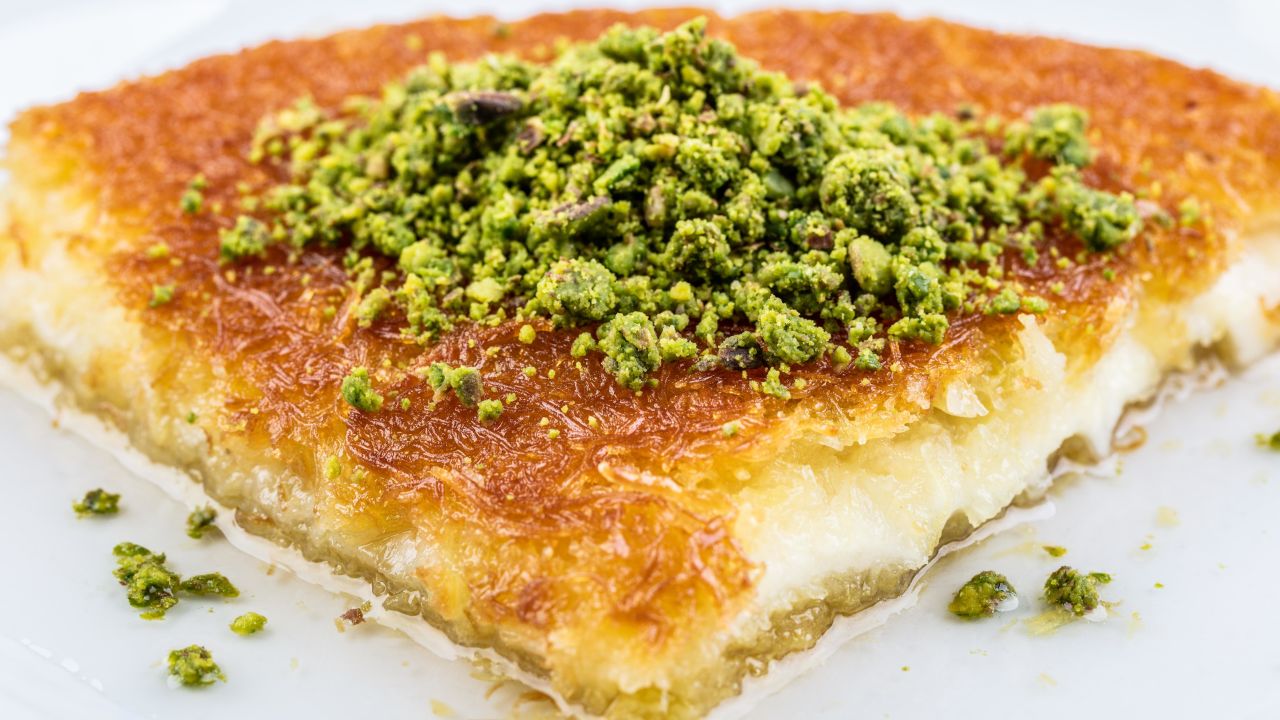 <strong>Knafeh, Levant:</strong> Golden pastry tops sweet cream, nuts or salty cheese in this syrupy dessert, which offers a satisfying contrast of texture and flavor. 