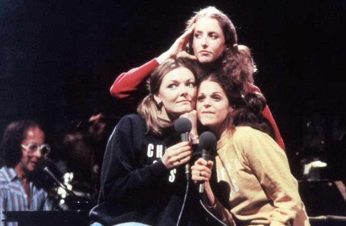 Jane Curtin, Laraine Newman and Radner on stage for the "Chevy's Girls" sketch during Season Two of "SNL."