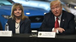 US President Donald Trump delivers remarks at American Center for Mobility in Ypsilanti, Michigan with General Motors CEO Mary Barra and other auto industry executives on March 15, 2017. / AFP PHOTO / Nicholas Kamm        (Photo credit should read NICHOLAS KAMM/AFP/Getty Images)