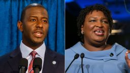 LEFT: TALLAHASSEE, FL - NOVEMBER 10: Florida gubernatorial candidate Andrew Gillum holds a press conference on November 10, 2018 in Tallahassee, Florida. Three close midtern election races for governor, senator, and agriculture commissioner are expected to be recounted in Florida.  (Photo by Mark Wallheiser/Getty Images)

RIGHT: ATLANTA, GA - NOVEMBER 06:  Democratic Gubernatorial candidate Stacey Abrams addresses supporters at an election watch party on November 6, 2018 in Atlanta, Georgia.  Abrams and her opponent, Republican Brian Kemp, are in a tight race that is too close to call.  A runoff for Georgia's governor is likely.  (Photo by Jessica McGowan/Getty Images)