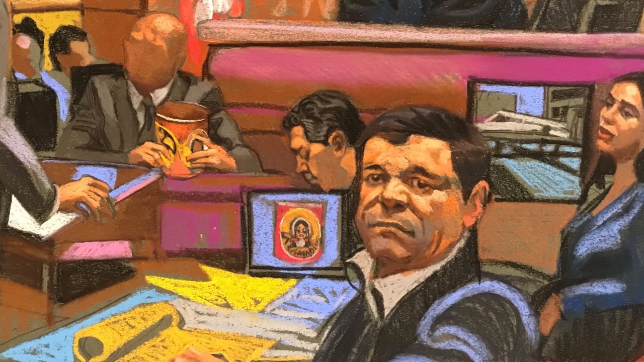 The sketch of  a key witness in the trial of alleged drug kingpin Joaquin "El Chapo" Guzman. 