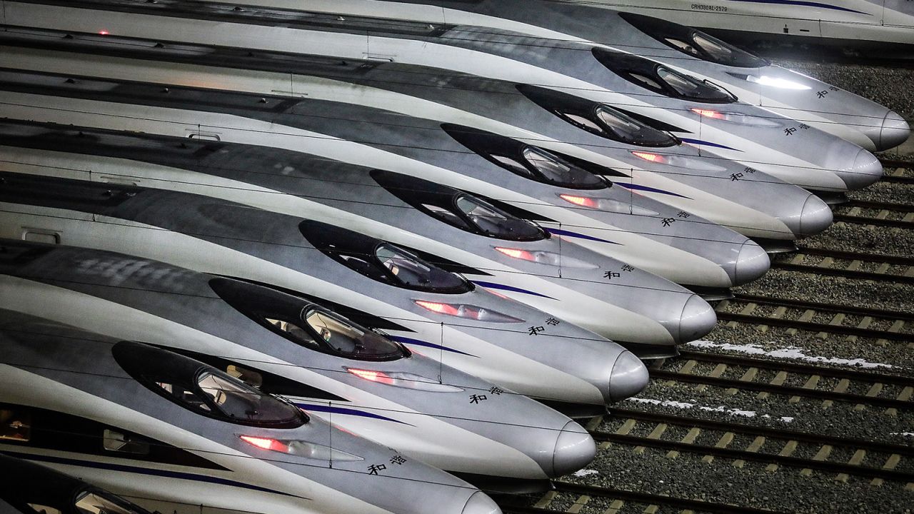 WUHAN, CHINA - FEBRUARY 01:  The Hundreds of high-speed trains at a maintenance base wait to set out on the first day of the 40-day Spring Festival Travel Peak on February 1, 2018 in Wuhan, China.  (Photo by Wang He/Getty Images)