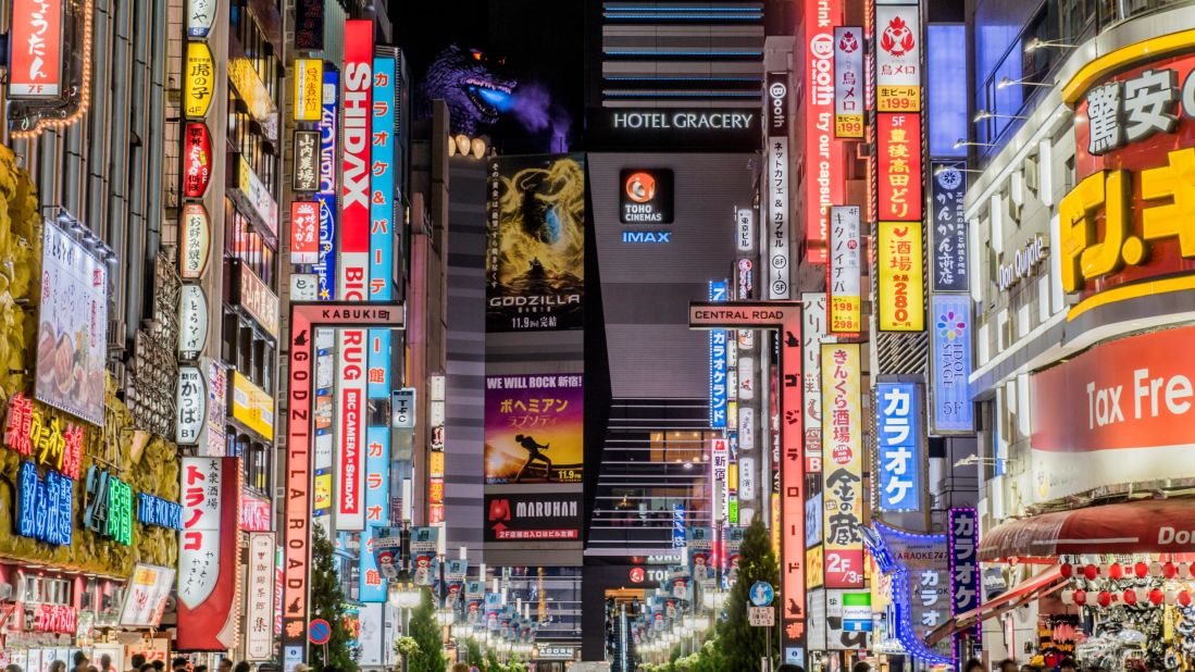 <strong>City of the beast:</strong> Godzilla Road's neon main street is a grand shrine to the rubber-suited golden age of Japan's greatest Kaiju.