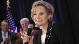 JACKSON, MS - NOVEMBER 27: U.S. Senator Cindy Hyde-Smith (R-MS) speaks during an election night event at The Westin Hotel, November 27, 2018 in Jackson, Mississippi. Hyde-Smith defeated Democratic candidate Mike Espy in Tuesday's U.S. Senate special runoff election in Mississippi. (Photo by Drew Angerer/Getty Images)