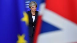 TOPSHOT - Britain's Prime Minister Theresa May arrives at the European Council in Brussels on October 17, 2018. - British Prime Minister Theresa May is due to address a summit of European Union leaders in which Brexit negotiations are expected to be top of the agenda. (Photo by EMMANUEL DUNAND / AFP)        (Photo credit should read EMMANUEL DUNAND/AFP/Getty Images)
