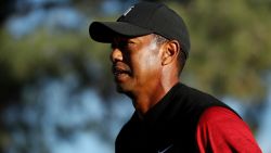 LAS VEGAS, NV - NOVEMBER 23:  Tiger Woods reacts during The Match: Tiger vs Phil at Shadow Creek Golf Course on November 23, 2018 in Las Vegas, Nevada.  (Photo by Christian Petersen/Getty Images for The Match)