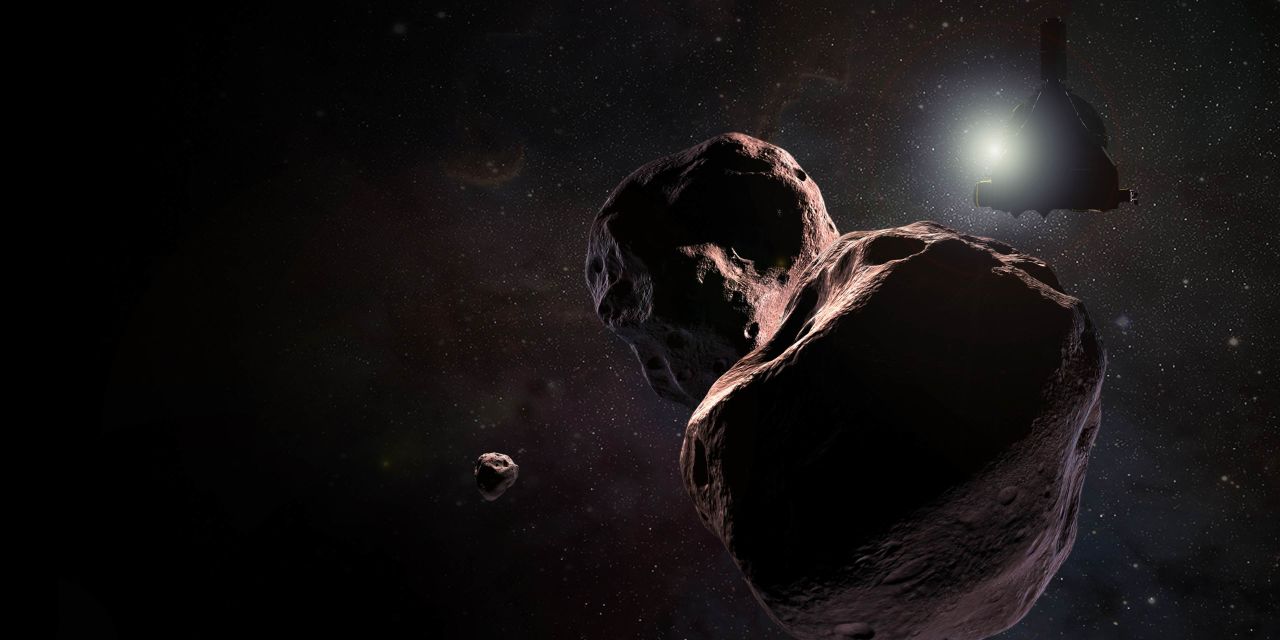 Artist's impression of NASA's New Horizons spacecraft encountering 2014 MU69, a Kuiper Belt object that orbits one billion miles (1.6 billion kilometers) beyond Pluto. The object nicknamed "Ultima Thule" will be the most primitive and most distant world ever explored by spacecraft. It has orbited undisturbed since the birth of the solar system 4.5 billion years ago.