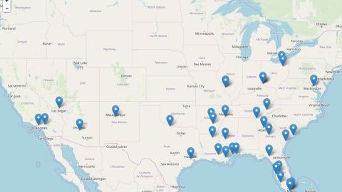 This FBI map shows the locations where Samuel Little killed young women, according to his confessions.