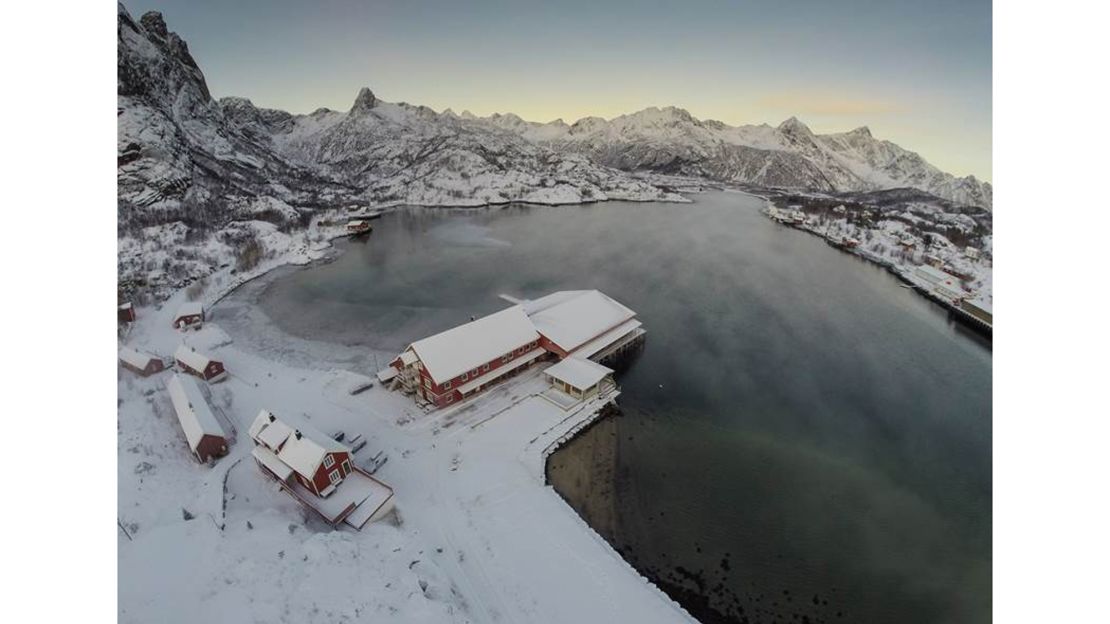 Lofoten Ski Lodge sits right above the water on an inlet on the south side of the islands near Svolvaer.