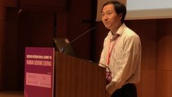 He Jiankui presents his findings from a controversial study into genetically-editing human embryos at the Second International Summit on Human Genome Editing in Hong Kong on November 28, 2018.