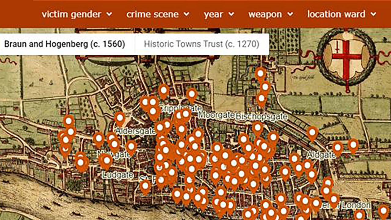 University of Cambridge criminologist Manuel Eisner plotted 142 cases of murder onto an interactive, online death map of 14th-century London.