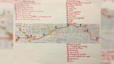 Example of one of the running maps the author made, with run bag checklist.