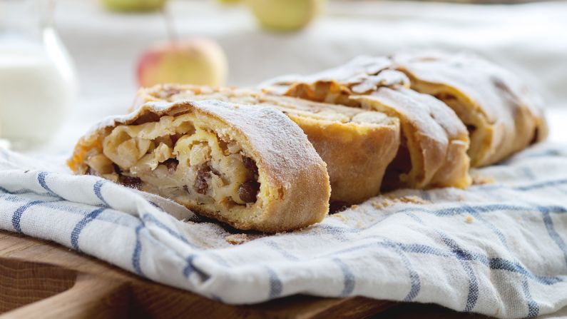 <strong>Apfelstrudel, Austria: </strong>Traditional strudel dough is wrapped around a sweet, apple filling that's enriched with buttery fried breadcrumbs, raisins and sometimes walnuts. 