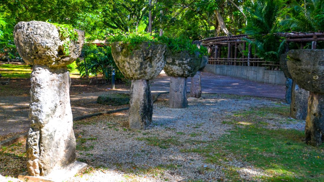 <strong>History and culture:</strong> Indigenous Chamorran culture on Guam has left its mark over the centuries, including these "latte" stones that once formed the foundations of houses.