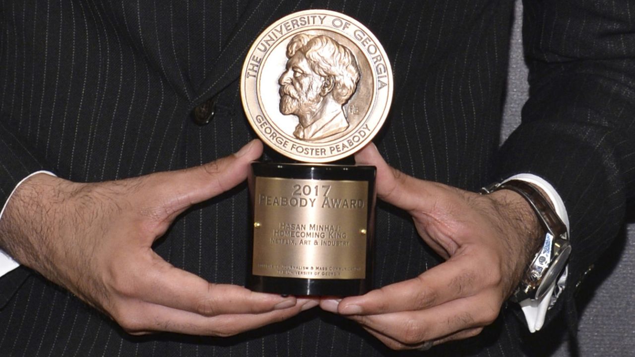 Comedian Hasan Minhaj poses in the Press Room during The 77th Annual Peabody Awards Ceremony at Cipriani Wall Street in New York, NY, on May 19, 2018.