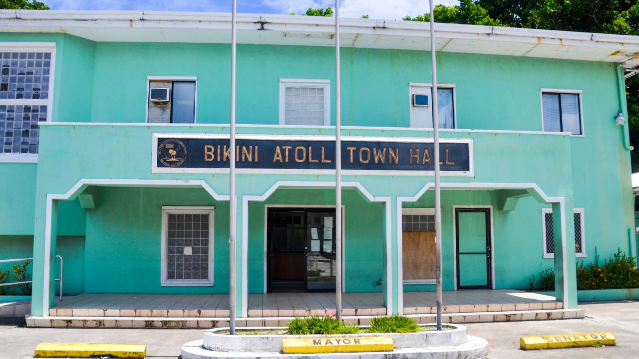 <strong>Gateway to Micronesia:</strong> Bikini Atoll Town Hall in Majuro, Marshall Islands. Bikini Atoll is known for being one of the spots where the United States tested nuclear weapons.