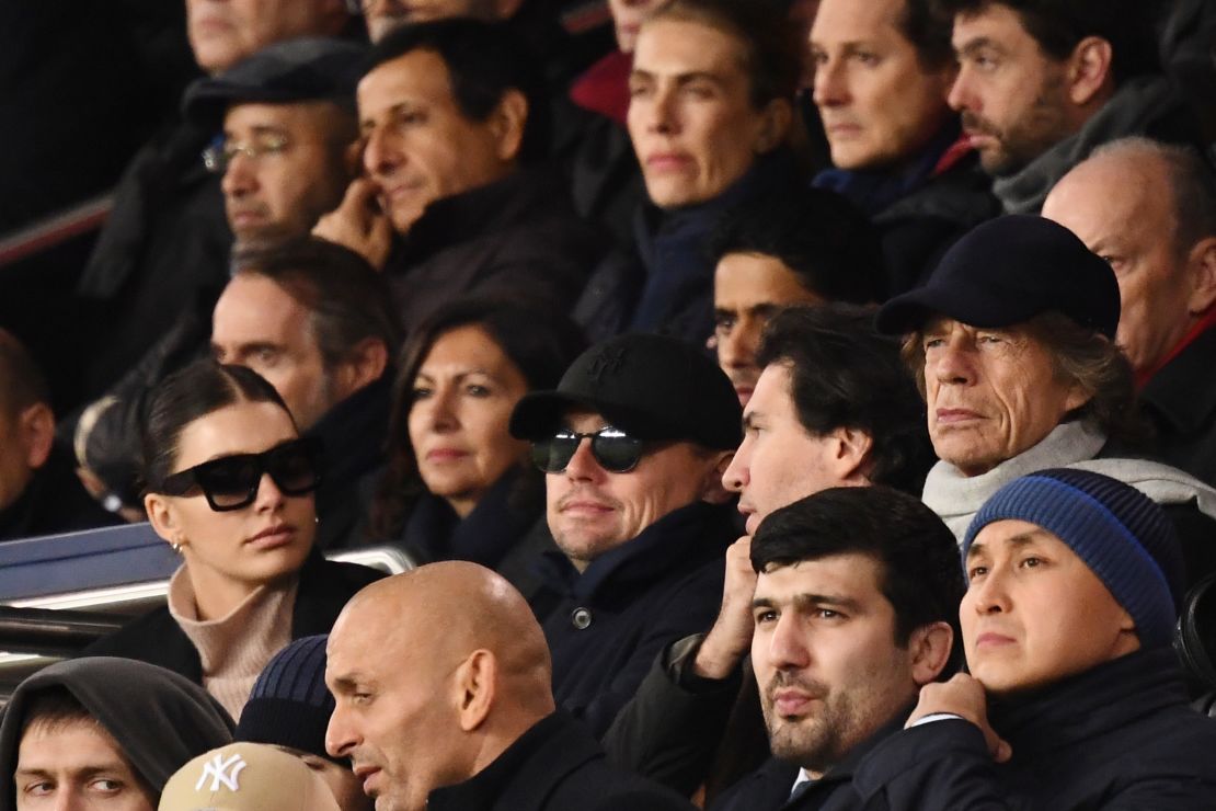 Actor Leonardo DiCaprio (sunglasses) and singer Mick Jagger (right) watched PSG beat Liverpool in the Champions League. 