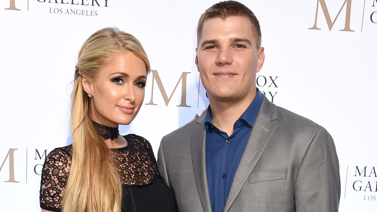 Paris Hilton and Chris Zylka attend the ViP Opening of the "Best Of British" exhibit at Maddox Gallery on October 11 in Los Angeles.  